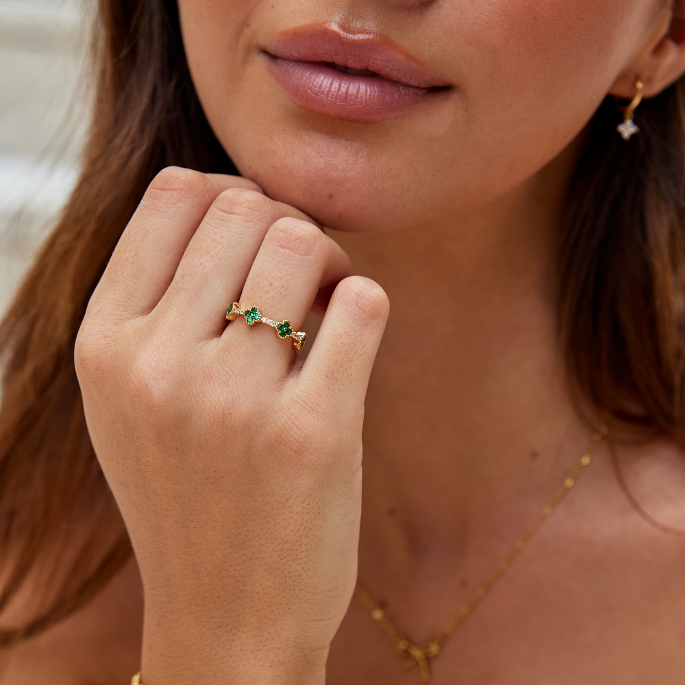 Geluk - Kleeblatt Vier Kristallen Ring